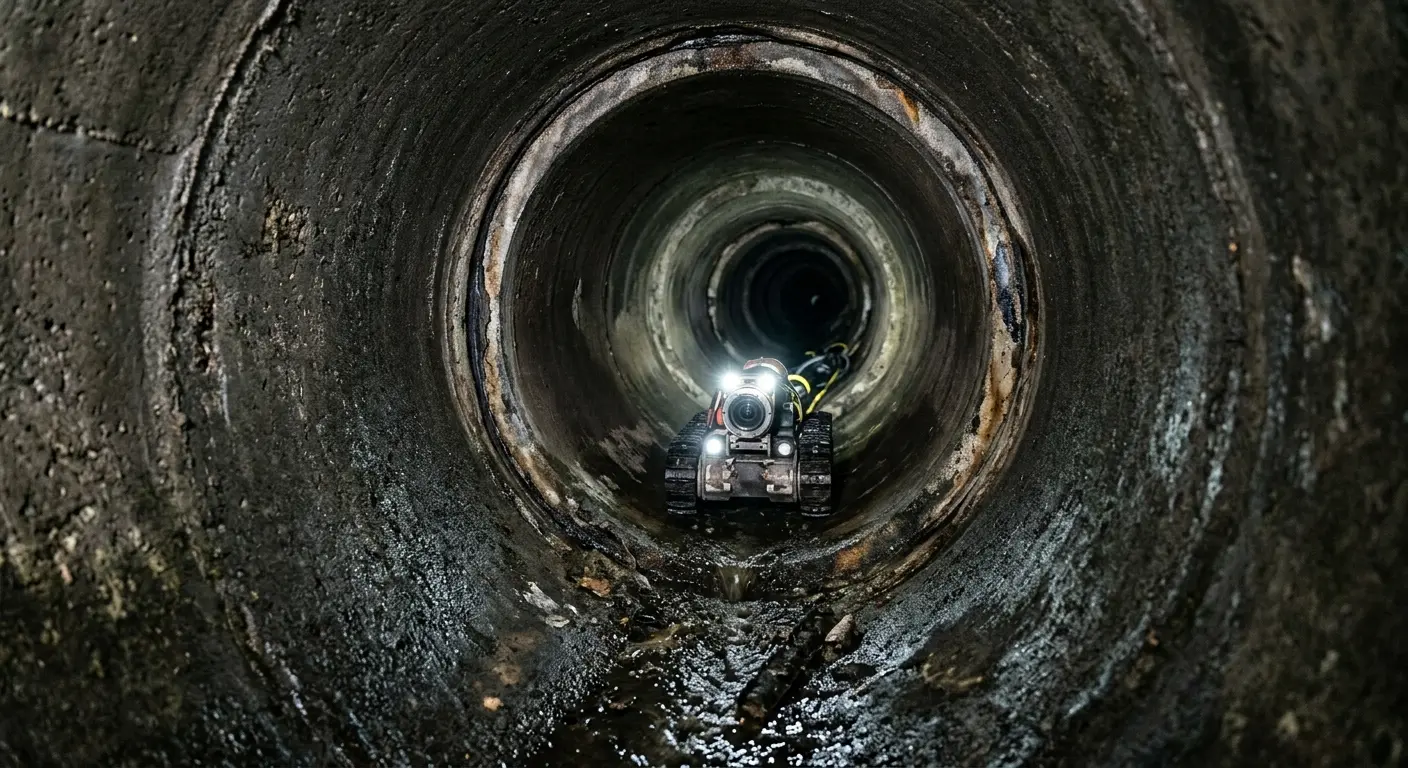 Robotic sewer camera inspecting pipe interior for Sewer Line Cleaning in Pebble Creek